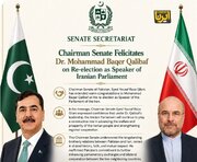 رئیس مجلس سنای پاکستان انتخاب دوباره قالیباف به ریاست مجلس ایران را تبریک گفت