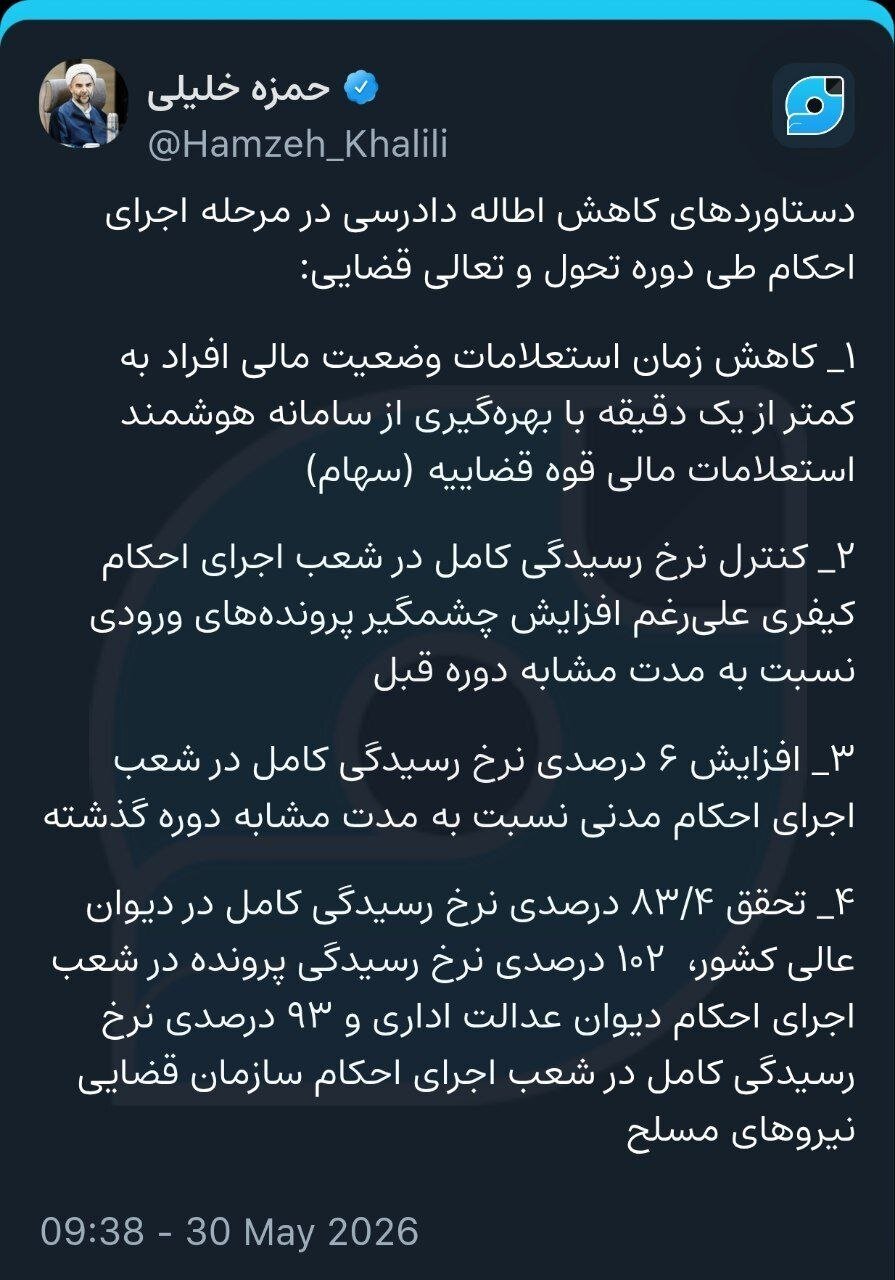 معاون اول قوه قضاییه: زمان استعلام مالی افراد به کمتر از یک دقیقه رسید