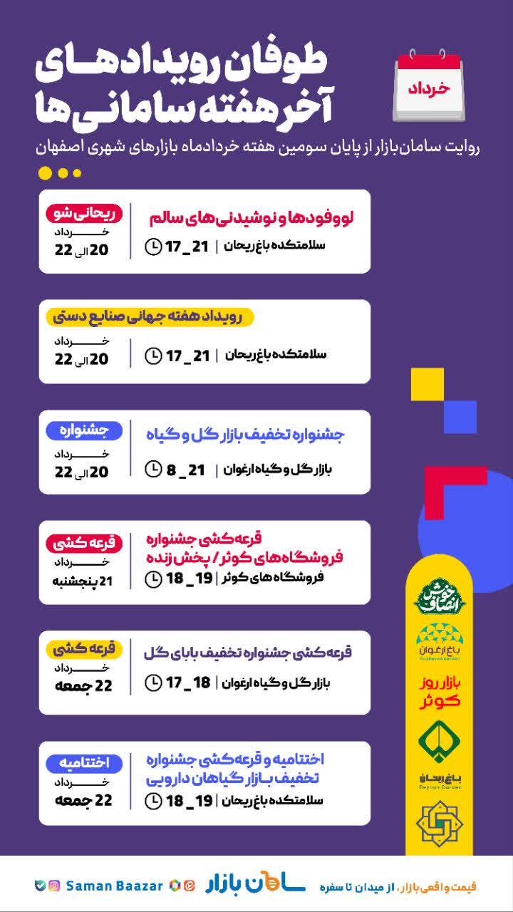 طوفان رویدادها در اصفهان؛ از جشنواره صنایعدستی تا قرعهکشی بازارهای کوثر، ریحان و ارغوان
