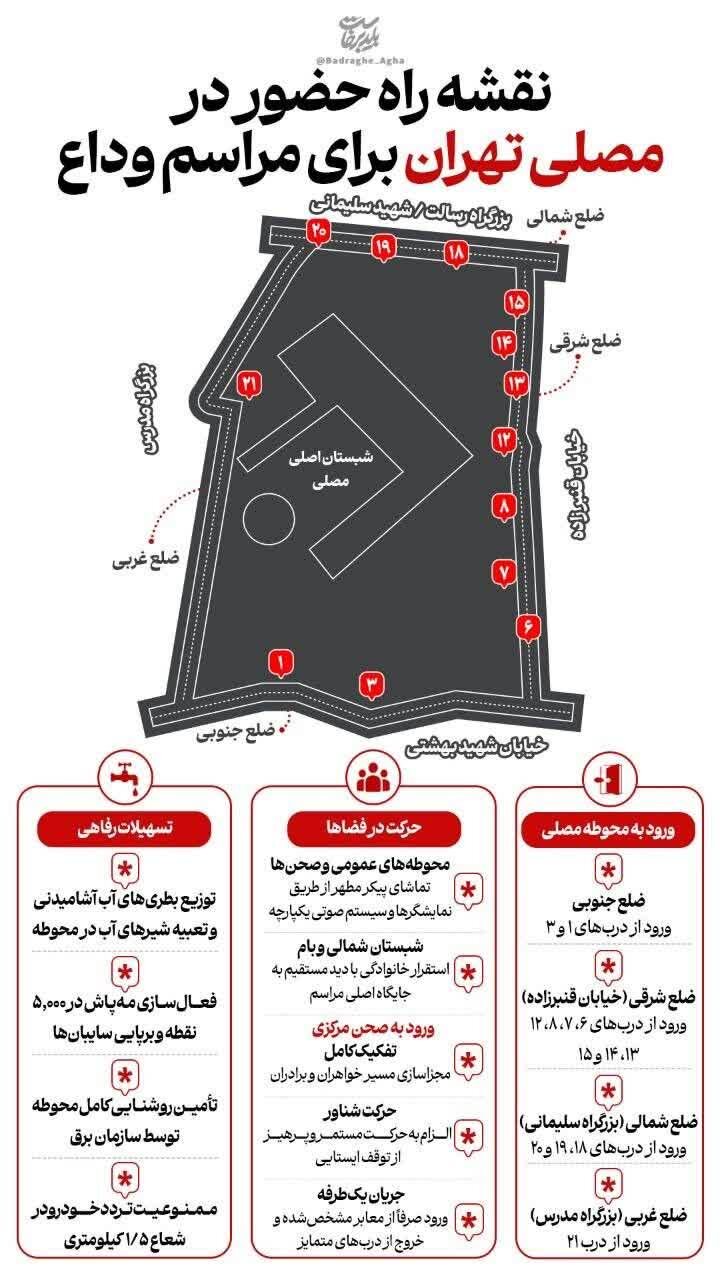 نقشه راه حضور در مراسم وداع؛ راهنمای کامل تردد و خدمات در مصلی تهران