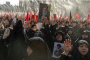 پخش سرود ملی در آغاز مراسم تشییع پیکر آقای شهید ایران