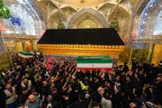 طواف پیکرهای خانواده رهبر شهید انقلاب در حرم مطهر علوی