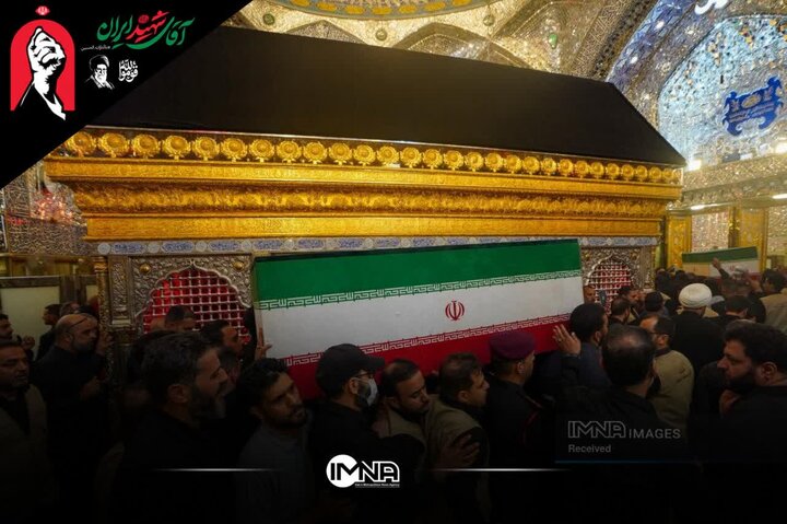 قاب‌هایی از تشییع پیکرهای شهدای خانواده «آقای شهید ایران» در حرم مطهر حضرت امیرالمومنین(ع)
