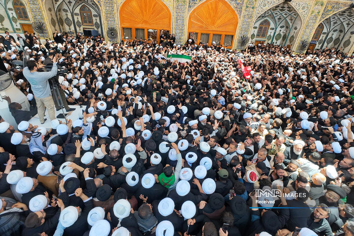 تشییع و اقامه نماز بر پیکر مطر رهبر شهید انقلاب در حرم حضرت علی(ع)