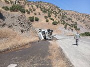 واژگونی تانکر حامل سوخت در محور سنندج-سروآباد