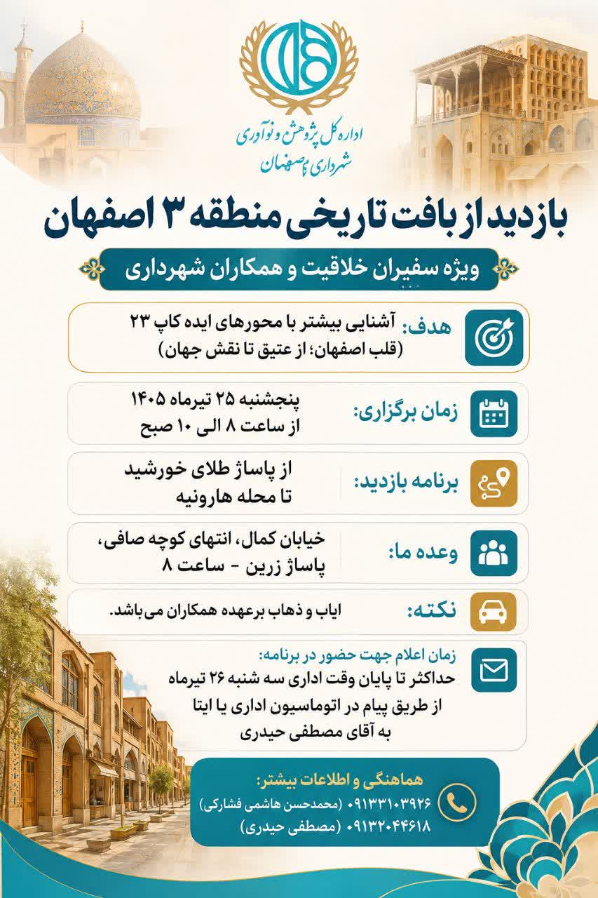 بازدید سفیران خلاقیت و همکاران شهرداری از بافت تاریخی منطقه ۳ اصفهان