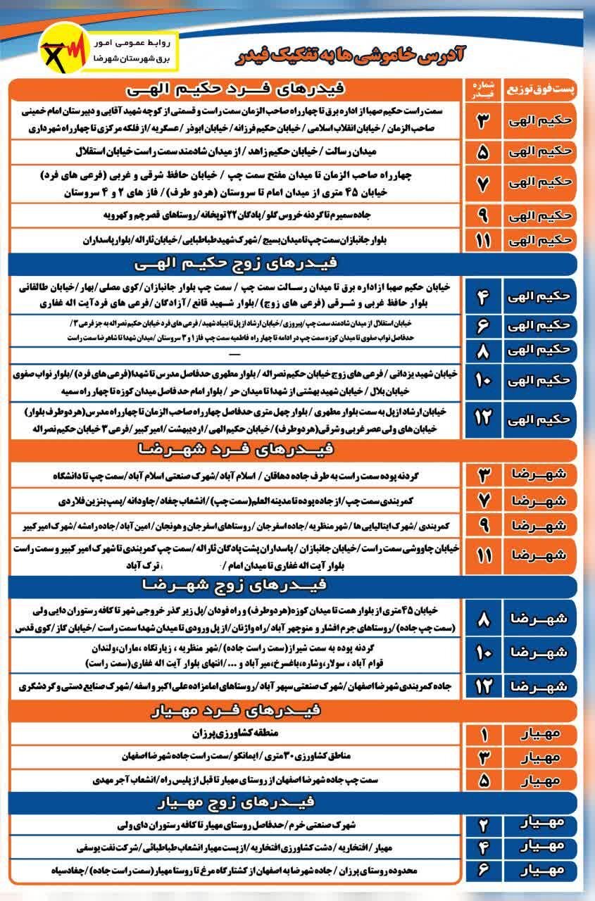 جزئیات قطعی برق اصفهان امروز شنبه بیستوهفتم تیر ۱۴۰۵