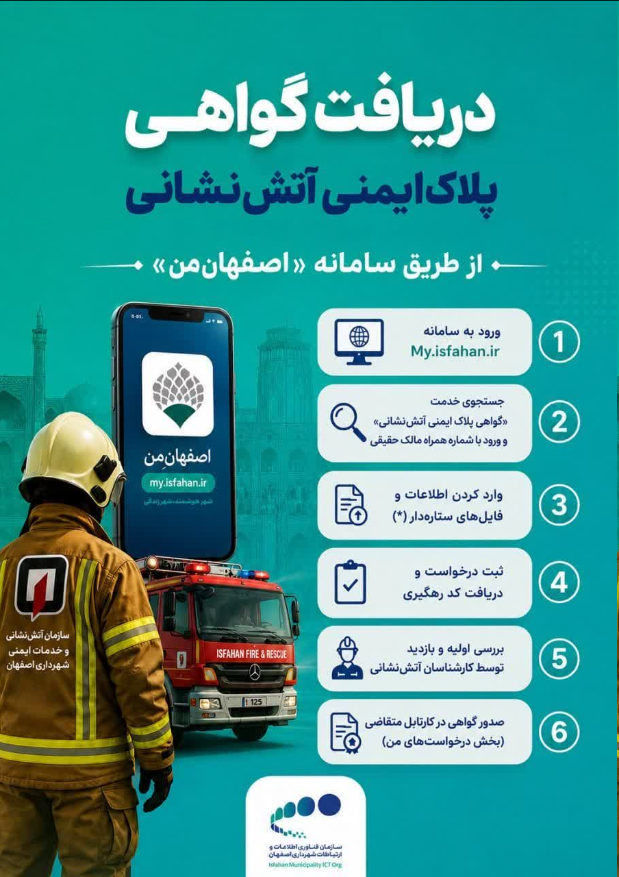 ثبت الکترونیکی گواهی پلاک ایمنی آتشنشانی از طریق «اصفهان من»