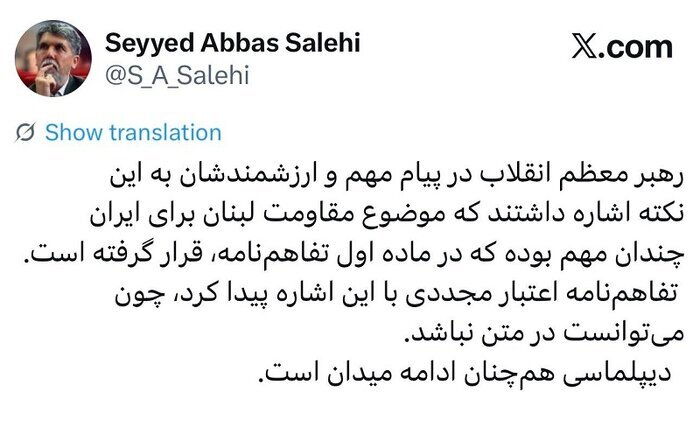 وزیر فرهنگ: دیپلماسی همچنان ادامه میدان است/ اهمیت موضوع مقاومت لبنان