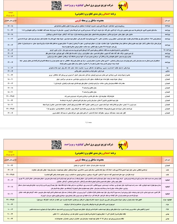 قطعی برق کهگیلویه و بویراحمد امروز دوشنبه، دوازدهم مرداد ۱۴۰۵ + لیست مناطق
