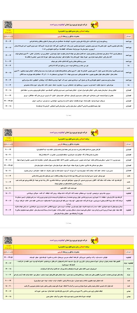 قطعی برق کهگیلویه‌ و بویراحمد امروز چهارشنبه ۱۴ مرداد ۱۴۰۵ + لیست مناطق