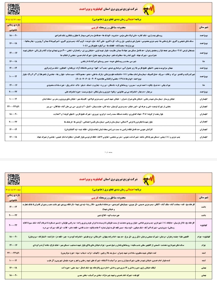 قطعی برق کهگیلویه‌ و بویراحمد امروز جمعه ۱۶ مرداد ۱۴۰۵ + لیست مناطق