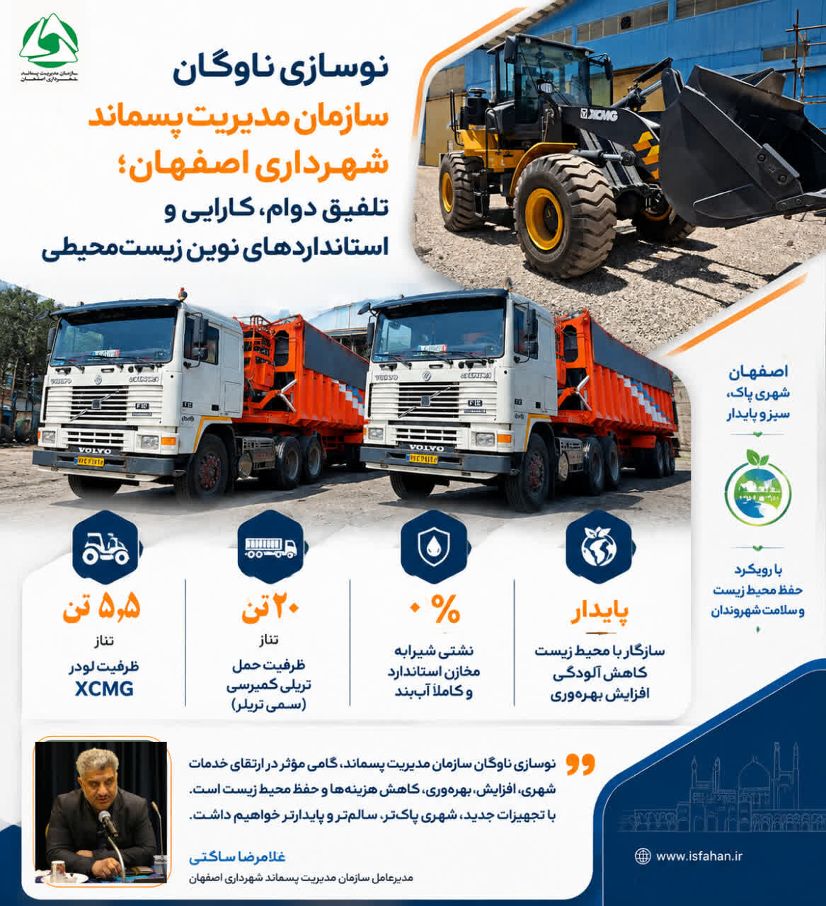 نوسازی ناوگان پسماند اصفهان با ورود لودر ۵.۵ تنی و ۳ سمی‌تریلر ۲۰ تنی
