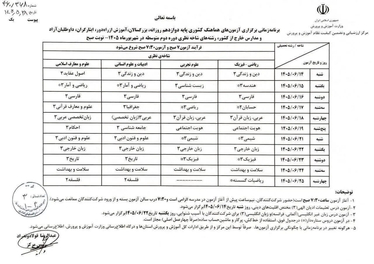 زمان برگزاری آزمون‌های جبرانی امتحانات نهایی دانش‌آموزان اعلام شد