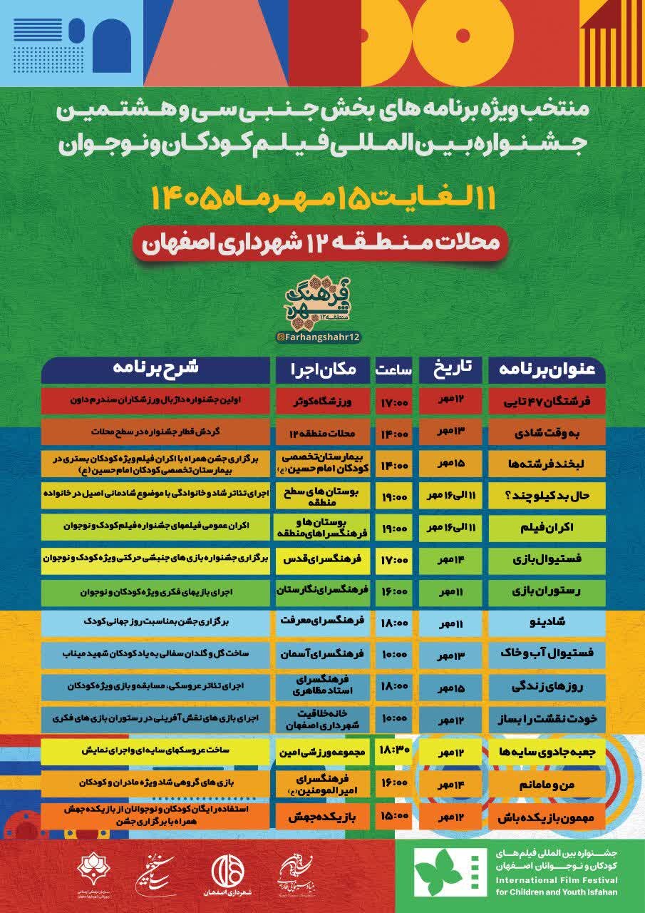 اجرای بیش از ۵۰ برنامه همزمان با جشنواره فیلم کودکان و نوجوانان در منطقه ۱۲ اصفهان