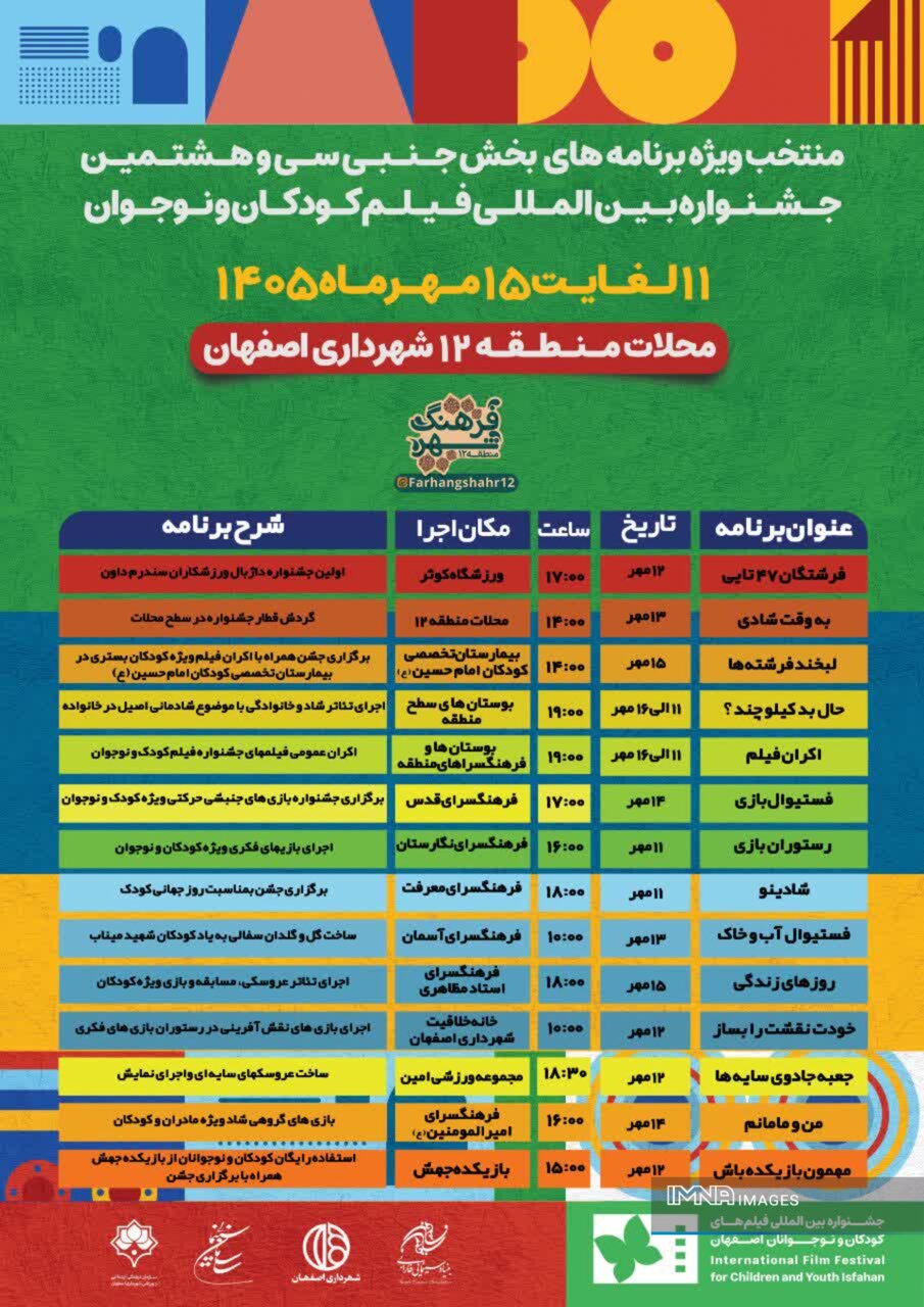 اجرای بیش از ۴۰۰ برنامه جشنواره فیلم کودکان و نوجوانان در مناطق و محلات اصفهان