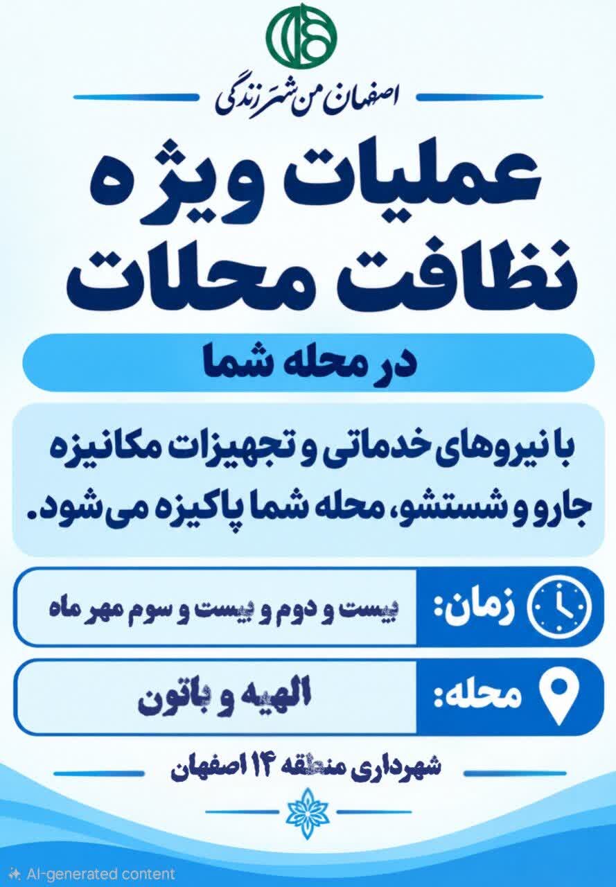 عملیات ویژه نظافت در محلات الهیه و باتون منطقه ۱۴ اصفهان اجرا میشود