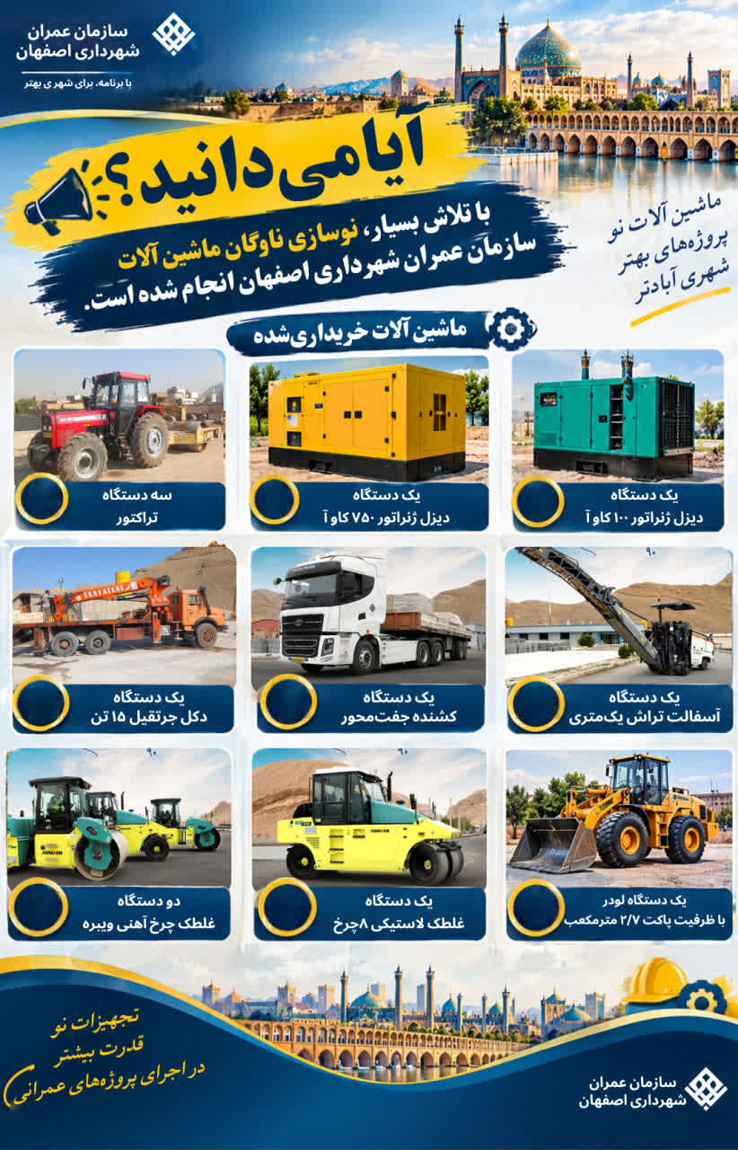 نوسازی ناوگان سازمان عمران شهرداری اصفهان برای تقویت اجرای پروژههای شهری