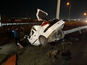 ۲ فوتی بر اثر برخورد شدید پژو ۲۰۶ با تیر چراغ برق در محور نیشابور ـ مشهد