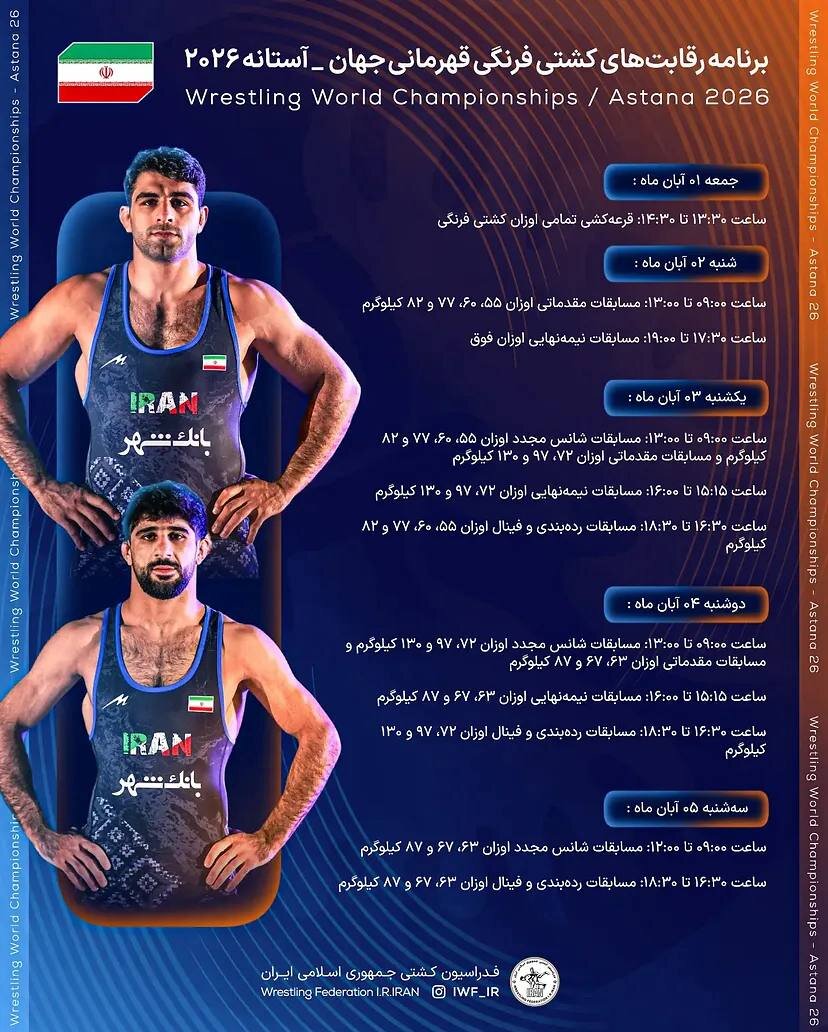 برنامه مسابقات کشتی آزاد و فرنگی قهرمانی جهان ۲۰۲۶