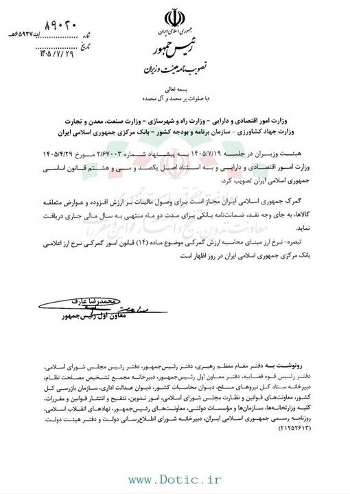 مجوز گمرک برای دریافت ضمانتنامه بانکی مالیات ارزش افزوده